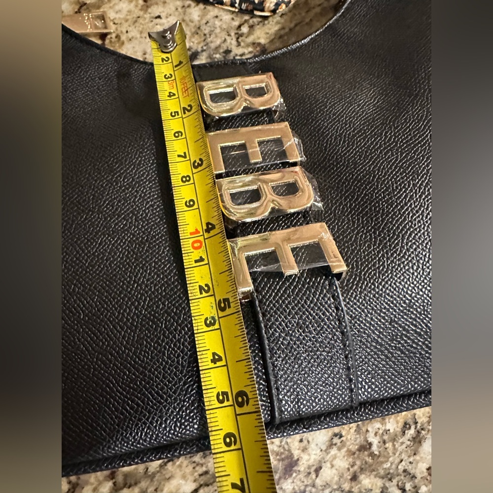 Bebe Black Shoulder Bag/tote with Leopard Scarf Detail - Picture 12 of 12